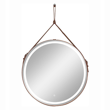 Зеркало с подсветкой круглое 65 см на ремне коричневом с сенсорным включением Continent Amarante (ЗЛП2412)
