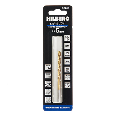 Сверло по металлу спиральное Hilberg 5х86 мм кобальтовое (CO050)