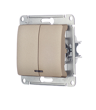 Выключатель Systeme Electric Glossa двухклавишный встраиваемый титан с подсветкой (GSL000453)