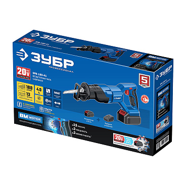 Пила сабельная аккумуляторная Зубр SPB-180 20 В 4 Ач Li-Ion с АКБ и ЗУ (SPB-180-41)