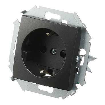 Розетка Simon 15 встраиваемая графит со шторками (1591443-038)