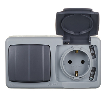 Блок выключатель и розетка Makel Mimoza двухклавишный накладной серый (36064203)