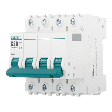 Автоматический выключатель модульный Dekraft BA-101 4Р 20А тип C 4,5 кА 230/400 В (11091DEK)