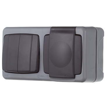 Блок выключатель и розетка Makel Siva Ustu двухклавишный накладной серый (36064208)