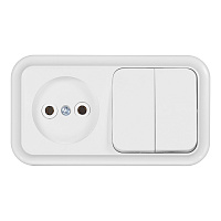 Блок выключатель и розетка Svet двухклавишный накладной белый (EV0362-5240)