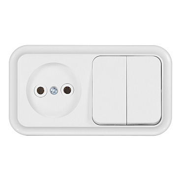 Блок выключатель и розетка Svet двухклавишный накладной белый (EV0362-5240)