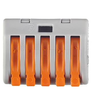 Клемма на 5 проводов Wago 0,08-2,5 кв.мм с рычажками без пасты (40 шт.) (222-415/2652)