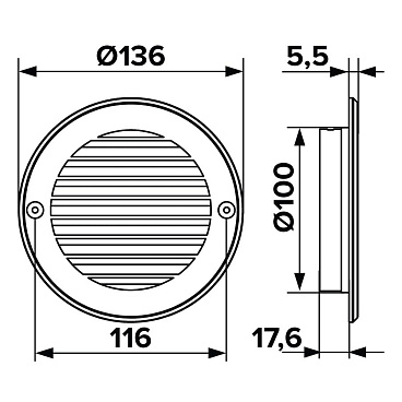 Решетка вентиляционная пластиковая наружная Era РКН d136 мм с фланцем d100 мм белая