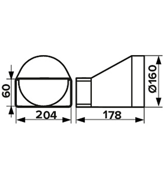 Соединитель эксцентриковый пластиковый для плоских воздуховодов 60х204 мм с круглыми d160 мм