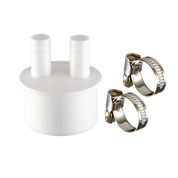 Переходник двойной для подключения сливного шланга ДТРД 14х50 мм с хомутами