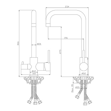 Смеситель для кухни Rossinka Z хром с высоким изливом с подключением к фильтру однорычажный (Z35-29)