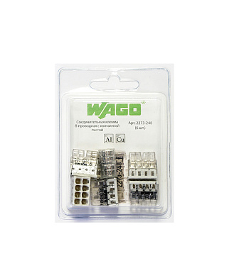 Клемма на 8 проводов Wago 2273-248 0,5-2,5 кв. мм самозажимная с пастой (6 шт.)