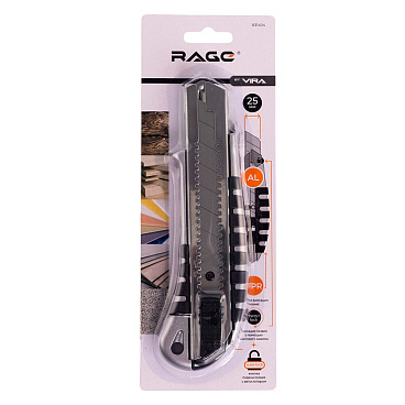 Нож строительный Rage by Vira 25 мм с сегментированным лезвием двухкомпонентный корпус с автофиксатором