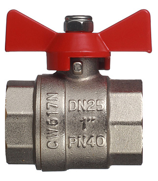 Кран шаровой латунный Valtec Base 1 ВР(г) х 1 ВР(г) бабочка прямой (VT.217.N.06)