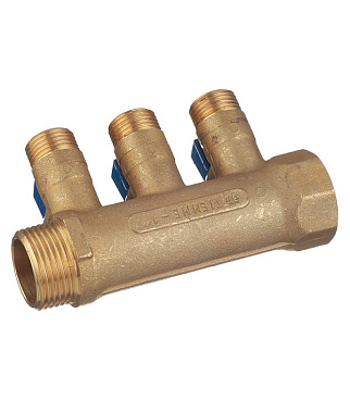 Коллектор Tiemme 1 ВР(г) х 3 выхода 1/2 НР(ш) ЕК х 1 НР(ш) с шаровыми кранами (1820046/1820005)