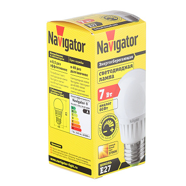 Лампа светодиодная Navigator E27 2700К 7 Вт 530 Лм 220 В шар G45 матовая диммируемая
