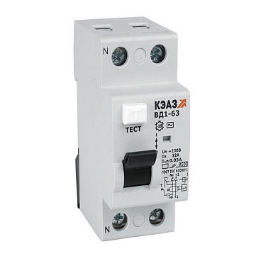 УЗО КЭАЗ OptiDin ВД1-63 63А 1P+N тип AC 300 мА 4,5 кА (221922)