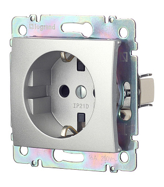 Розетка Legrand Valena встраиваемая алюминий со шторками (694343)