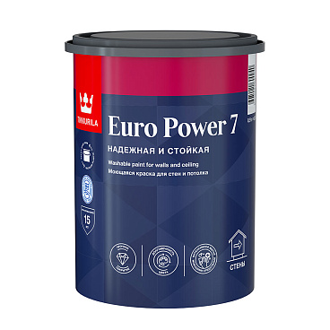 Краска моющаяся Tikkurila/Tikkivala Euro Power 7 база С бесцветная 0,9 л