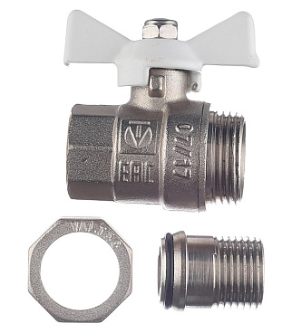 Кран шаровой латунный Valtec Base 1/2 ВР(г) х 1/2 НР(ш) бабочка с полусгоном прямой (VT.227.NW.04)