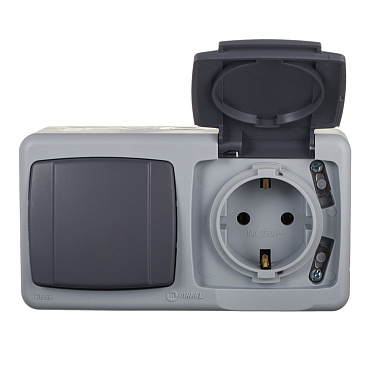 Блок выключатель и розетка Makel Mimoza одноклавишный накладной серый (36064207)