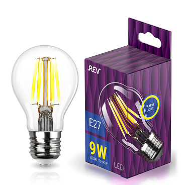 Лампа светодиодная филаментная Rev E27 2700К 9 Вт 855 Лм 220 В груша A60 прозрачная