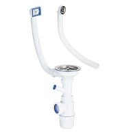 Сифон для мойки Wirquin Virplast 3 1/2х40 мм с выпуском d114 мм с отводом с переливом с фильтр-пробкой (30987089)