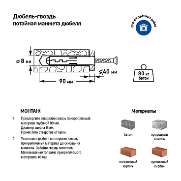 Дюбель-гвоздь Hard-Fix 8x80 мм потайная манжета нейлон (25 шт.)