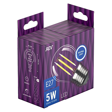 Лампа светодиодная филаментная Rev E27 4000К 5 Вт 545 Лм 180-230 В шар прозрачная