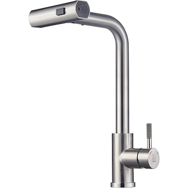 Смеситель для кухни ARGOtech Solid нержавеющая сталь с высоким изливом с водопадом с вытяжной лейкой однорычажный (35-16/3K SOLID)