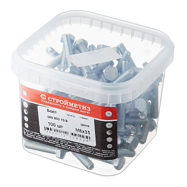 Болт оцинкованный M8x35 мм DIN 933 10,9 (100 шт.)