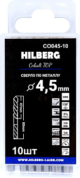 Набор сверл по металлу спиральных Hilberg Cobalt 5% Top 4,5х80 мм кобальтовое (10 шт.) (CO045-10)
