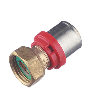 Соединитель прямой Tiemme с накидной гайкой и плоской прокладкой 20(пресс) х 1/2 ВР(г)