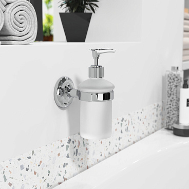 Дозатор для мыла Fora Drop с держателем стекло матовый/металл хром (FOR-DP021)