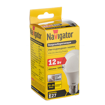 Лампа светодиодная Navigator E27 4000К 12 Вт 1000 Лм 12-24 В груша A60 матовая