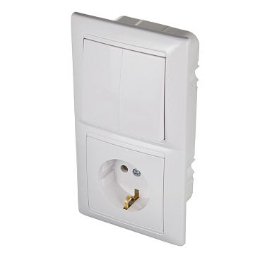 Блок выключателя с розеткой Svet SV1001 двухклавишный встраиваемый белый (SV1001-0004)