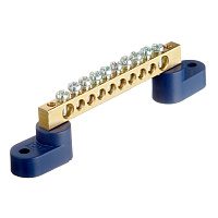 Шина нулевая на 2-х угловых изоляторах IEK 6х9 мм 10 отверстий синяя (YNN10-69-10C2-K07)