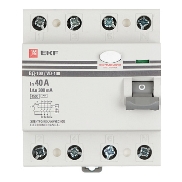 УЗО EKF PROxima ВД-100 40А 3P+N тип AC 300 мА 4,5 кА (elcb-4-40-300-em-pro)