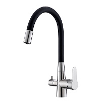 Смеситель для кухни Corsa Deco Pure нержавеющая сталь/черный с гибким изливом с подключением к фильтру однорычажный (966377)