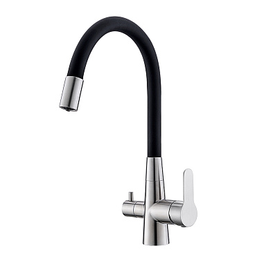 Смеситель для кухни Corsa Deco Pure нержавеющая сталь/черный с гибким изливом с подключением к фильтру однорычажный (966377)