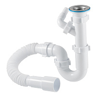 Сифон для раковины и мойки АНИ пласт 1 1/2х40 мм с выпуском d70 мм с соединением 40 мм (D1015)