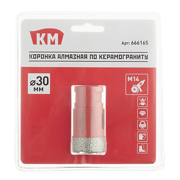 Коронка алмазная КМ (666165) по керамограниту d30 мм для УШМ