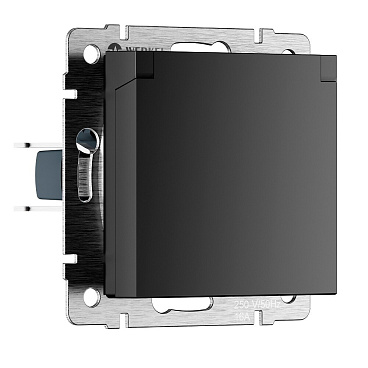 Розетка Werkel встраиваемая черная матовая со шторками с крышкой (a069582)