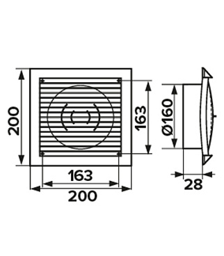 Решетка вентиляционная пластиковая торцевая Era РСФ 200х200 мм с фланцем d160 мм белая