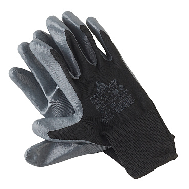 Перчатки полиэстеровые маслобензостойкие с нитриловым обливом Delta Plus черно-серые 9 (L) (VE712GR09/1692)