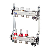Коллекторная группа с расходомерами нержавеющая сталь Stout 1 ВР(г) х 3 выхода 3/4 НР(ш) ЕК х 1 ВР(г)