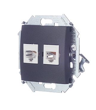Розетка компьютерная/ телефонная Simon 15 встраиваемая графит RJ11/ RJ45 (1591590-038)