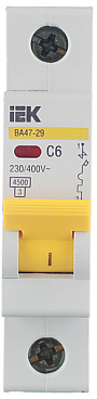 Автоматический выключатель модульный IEK Karat ВА 47-29 1P 6А тип C 4,5 кА 230/400 В (MVA20-1-006-C)