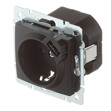 Розетка Lezard Karina встраиваемая черный бархат с USB-A (707-4288-181)