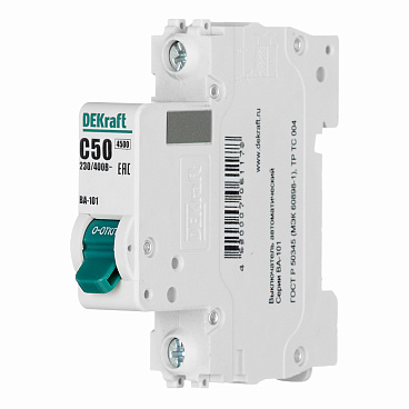 Автоматический выключатель модульный Dekraft ВА-101 1P 50А тип C 4,5 кА 220 В (11059DEK)